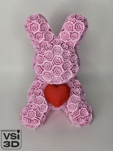 Іграшка статуетка Зайченя з троянд з серцем ROSE-BUNNY-13-PINKPASTEL виготовлений на 3D принтері