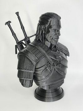 Високодеталізований Бюст Ґеральта (The Witcher) 16 см. Чорний колір. 3D-друк органічним пластиком. WITCHER-STAND-16-BLACK виготовлений на 3D принтері