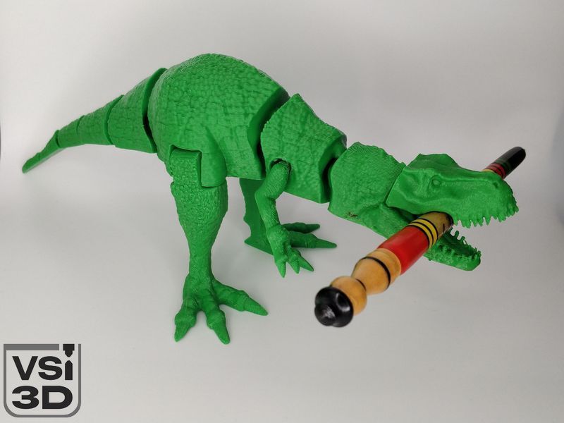 Подвижная игрушка "Тиранозавр динозавр". Зелёный. 25 см DINO-TYRANN-25-GREEN изготовленный на 3D принтере
