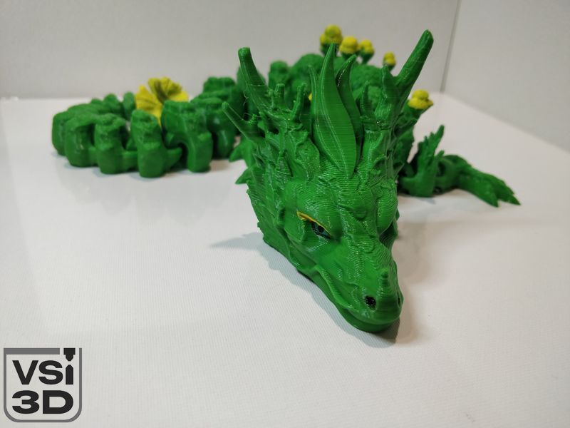 Подвижная игрушка травяной дракон. 45 см. DR-GRASS-0001-45-GREEN изготовленный на 3D принтере