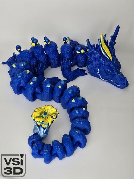 45 см. Подвижная игрушка травяной дракон. (Разные цвета). 3D-печать безопасным органическим пластиком. Синий DR-GRASS-0001-45-BLUE изготовленный на 3D принтере