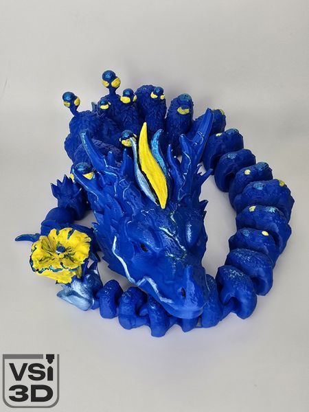 45 см. Подвижная игрушка травяной дракон. (Разные цвета). 3D-печать безопасным органическим пластиком. Синий DR-GRASS-0001-45-BLUE изготовленный на 3D принтере