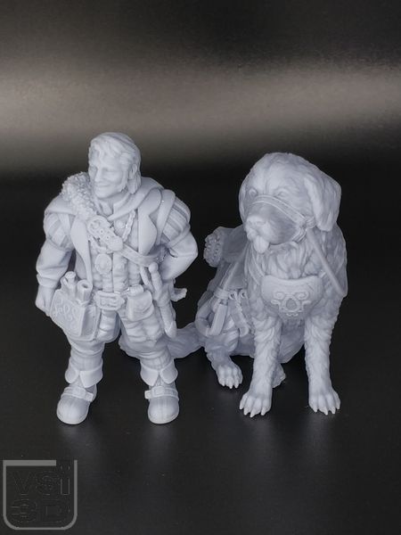 Лонго Праудрок, Мога (собака) і цуценя. D&D MINI-LONGO-AND-DOGS виготовлений на 3D принтері
