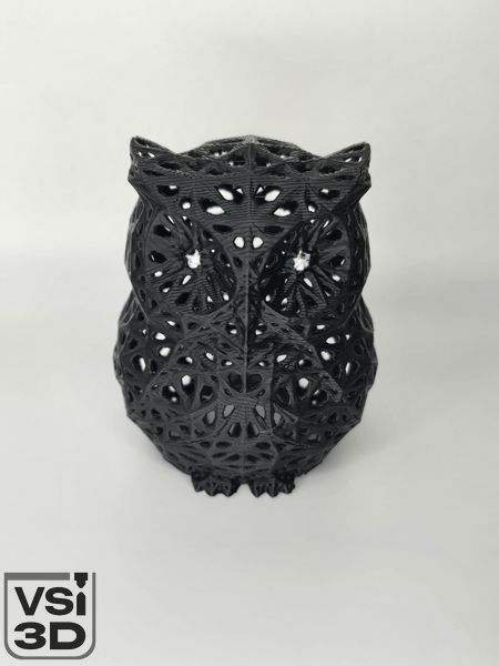 Игрушка статуэтка Вороная Сова VORONOI-OWL-9-BLACK изготовленный на 3D принтере