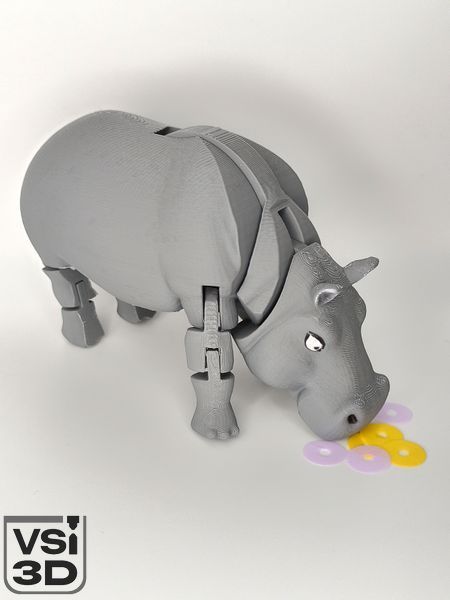 16 см. Рухома іграшка Бегемот. (Різні кольори). 3D-друк безпечним органічним пластиком HIPPO-16-DGRAY виготовлений на 3D принтері